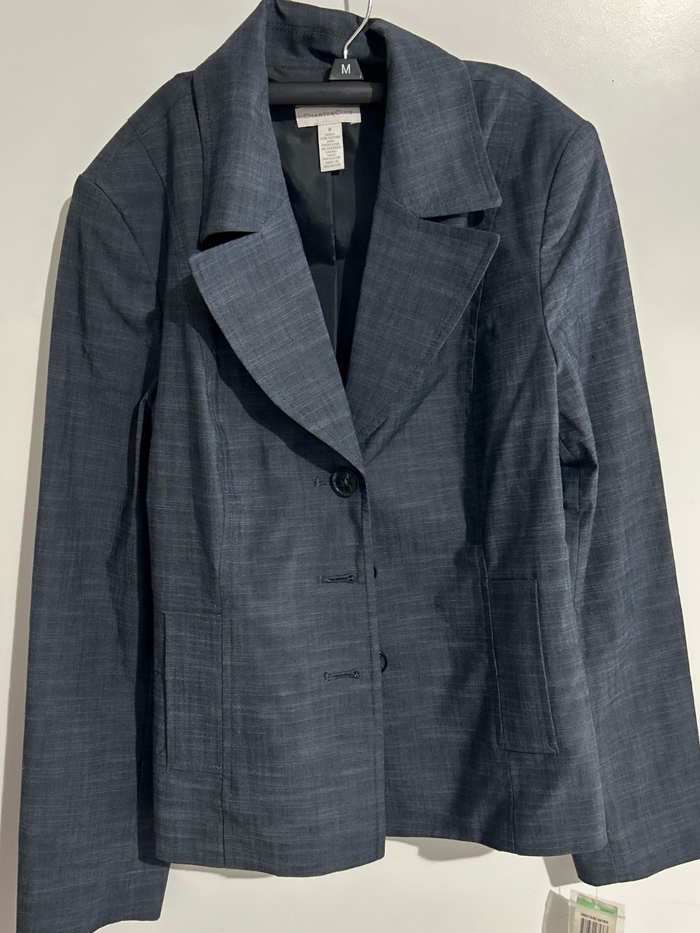 New Women's Blazer 8 Business Casual Charter Club Gray Charcoal‎ blue office